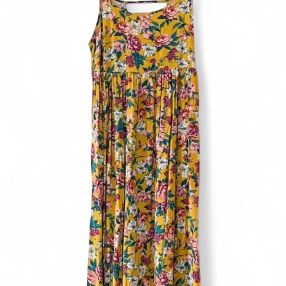 Garden Floral Print Maxi Dress Romantic Boho Sundress Size M